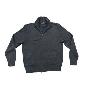 Vtg Polo Ralph Lauren Sweater Mens L Gray Knit Full Zip Pockets Pony Logo